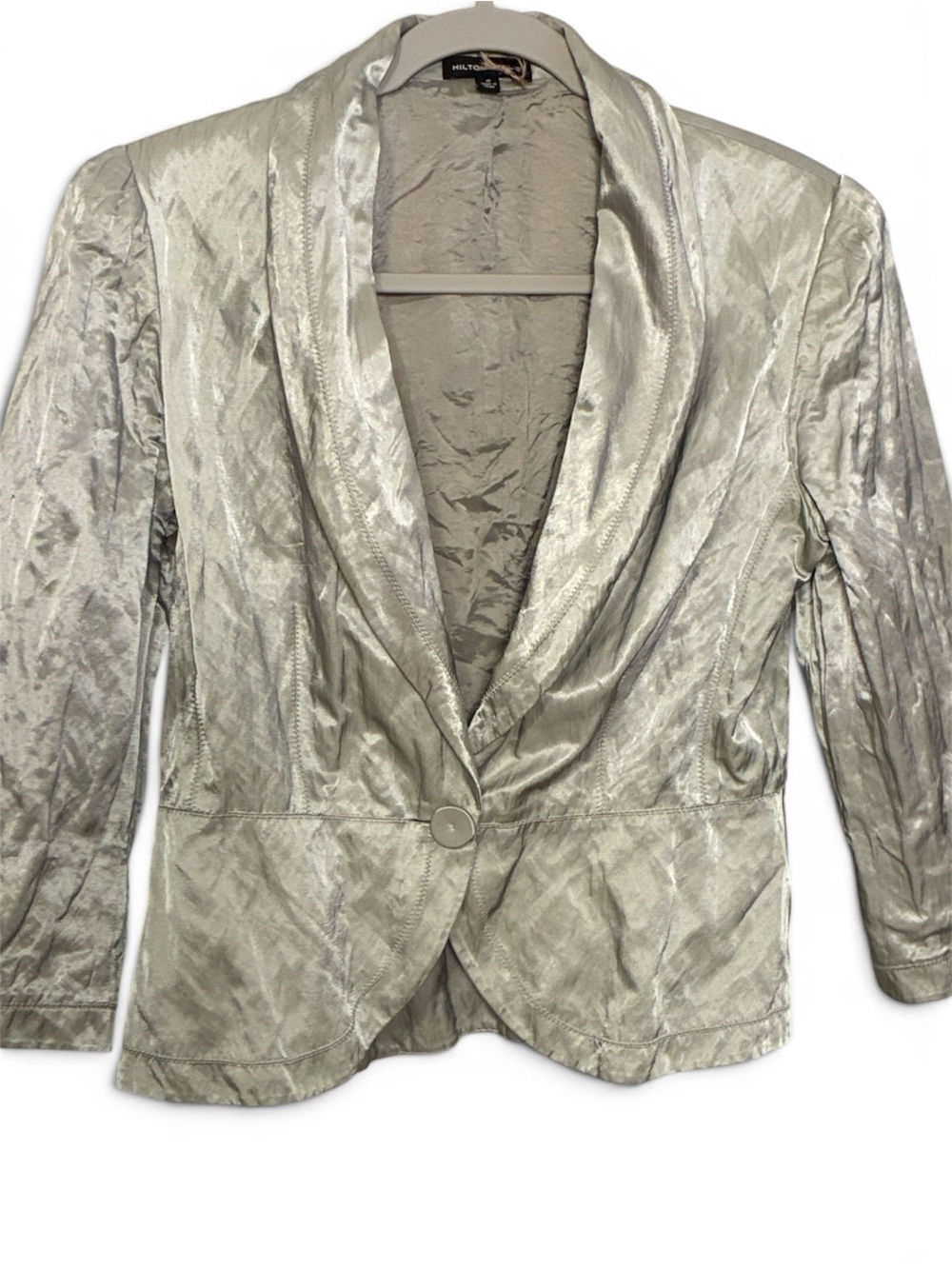Hilton Hollis Silver Shawl-Collar Crinkle Blazer Size 8 Medium